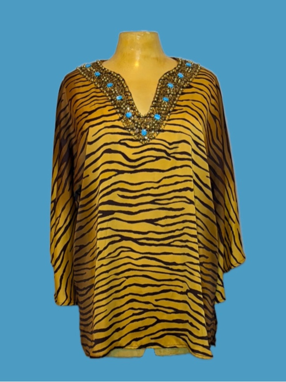 🐅🩵Vintage Victor Costa Embellished Tiger Print Tunic Top🩵🐅
